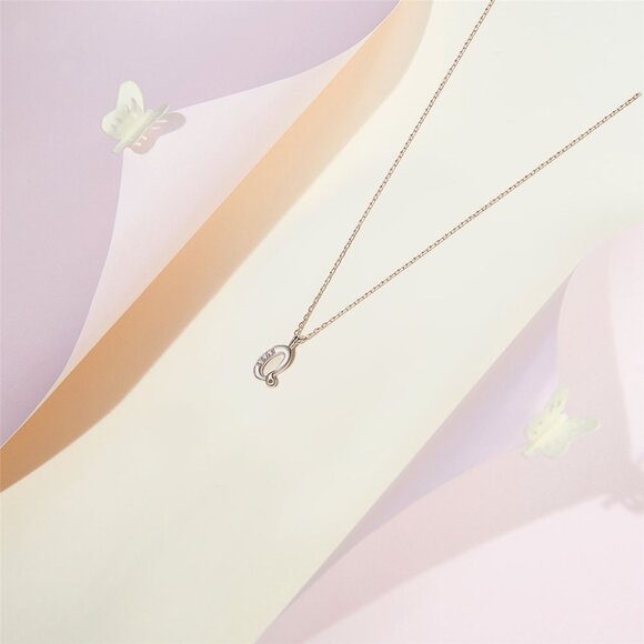 SHEGRACE 925 Sterling Silver Initial Letter Q Pendant Necklace W Cubic Zirconia - Picture 3 of 7